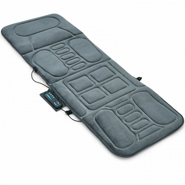 Foldable massage mat with heat, featuring plush surface and 10 vibration motors for targeted muscle relief.