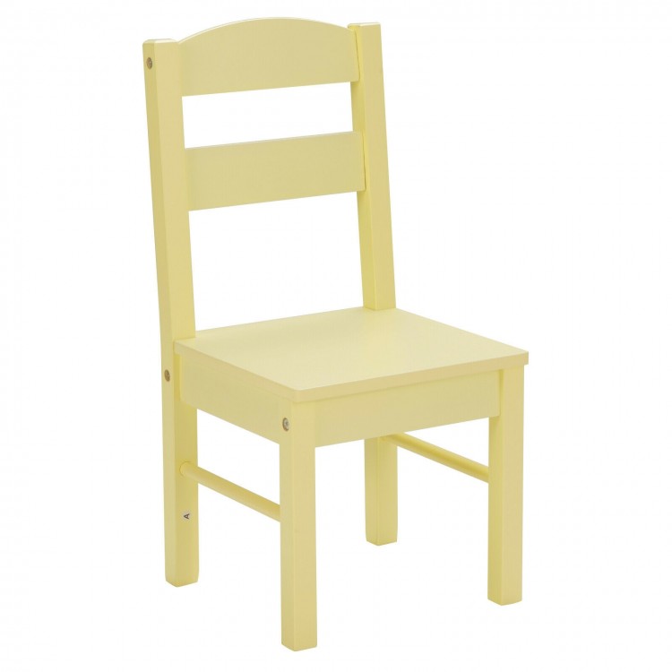Yellow kid's chair made of solid pine wood, perfect for indoor or outdoor playtime and activities.