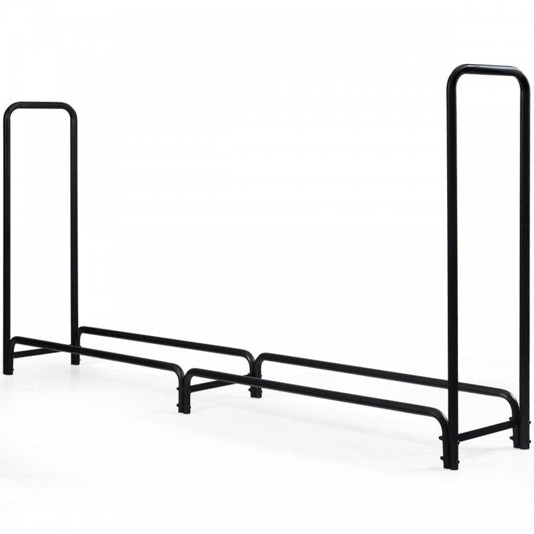 8-foot outdoor steel firewood log rack with a durable powder-coated finish, perfect for organizing lumber in any.