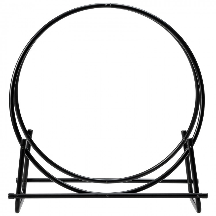 30-inch tubular steel log hoop firewood storage rack featuring a sturdy A-shape design for enhanced stability and.