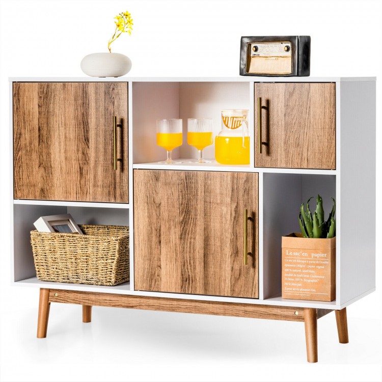 Sideboard storage cabinet with wooden compartments, ideal for living room or office, featuring a stylish irregular.