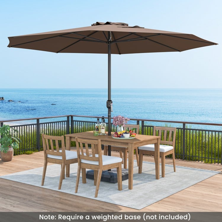 12-foot coffee patio umbrella with crank handle and 8 sturdy ribs, perfect for outdoor shading on patios or poolsides.