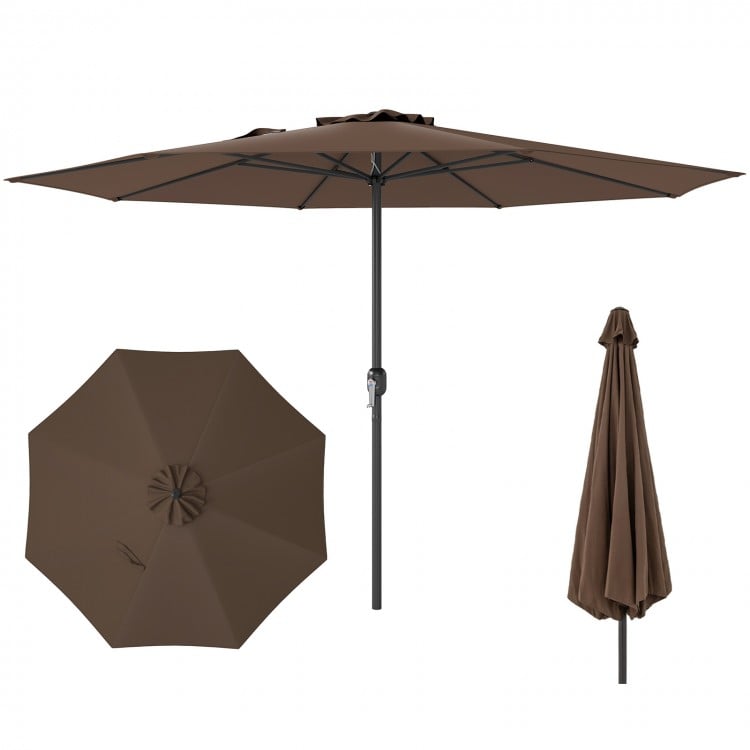 12 feet coffee patio umbrella with crank handle, 8 sturdy ribs, and air vent for optimal airflow, perfect for outdoor.