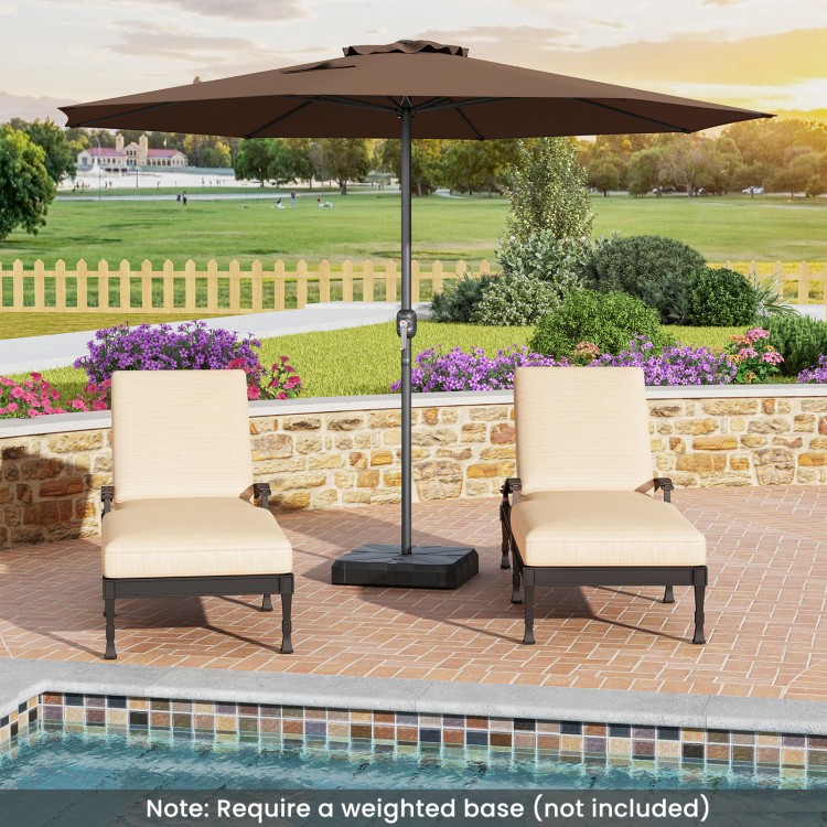 12 ft coffee patio umbrella with crank handle, supported by 8 sturdy ribs, perfect for poolside or patio shading.