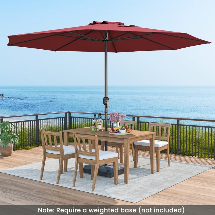 12 ft red patio umbrella with crank handle, supported by 8 sturdy ribs, ideal for outdoor shading on patios or.