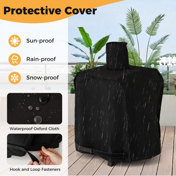 Waterproof protective cover for 12-inch outdoor pizza oven, designed for sun, rain, and snow protection.