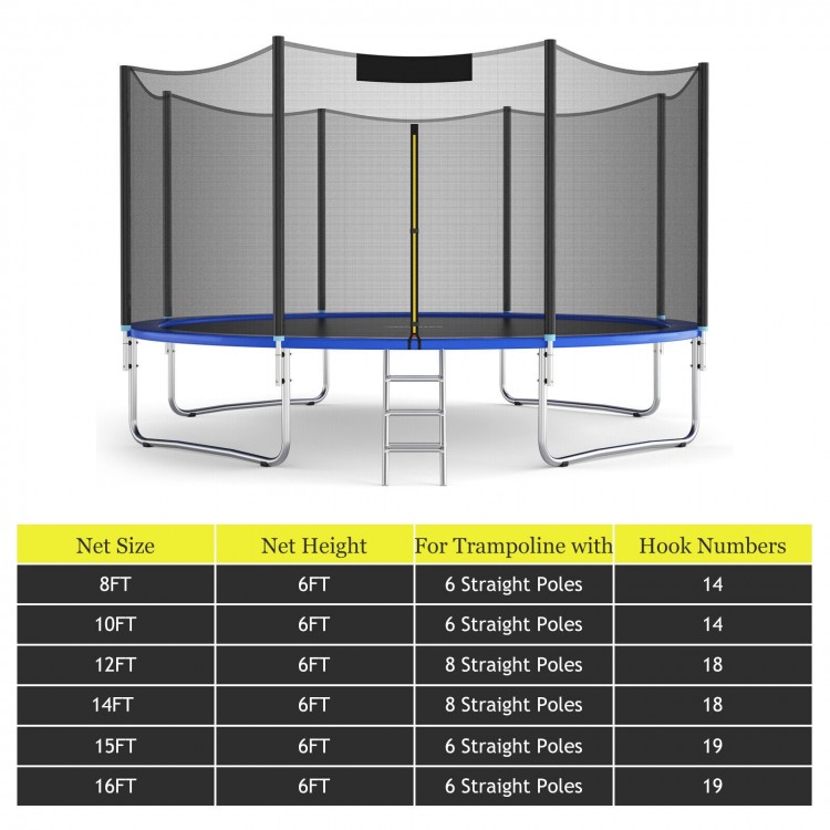 Safety enclosure net for 8FT round trampoline, featuring high height for added protection and tightly woven.