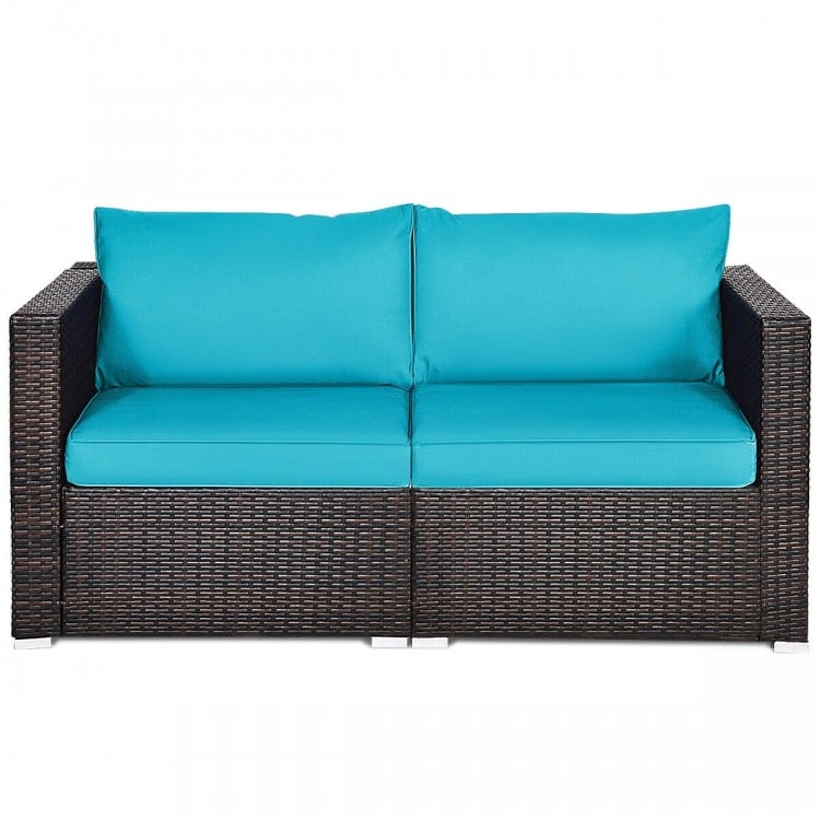 Blue cushion 2PCS patio rattan sectional sofa set with sturdy steel frame, perfect for outdoor relaxation.