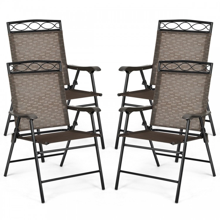 Single patio folding chair featuring a heavy-duty steel frame and breathable fabric, perfect for outdoor use and easy.