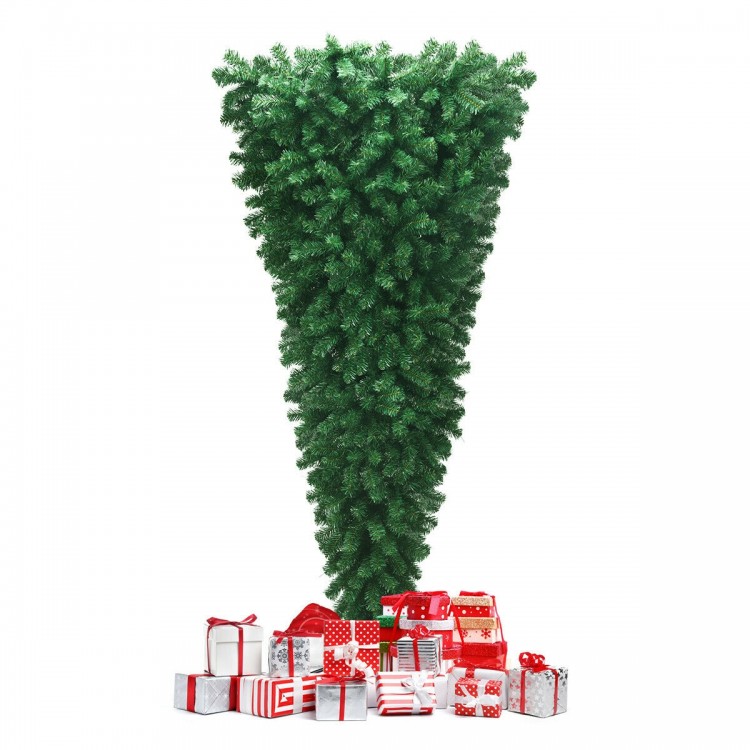 7 feet unlit upside down artificial Christmas tree with 1000 branch tips, perfect for creative holiday decor.