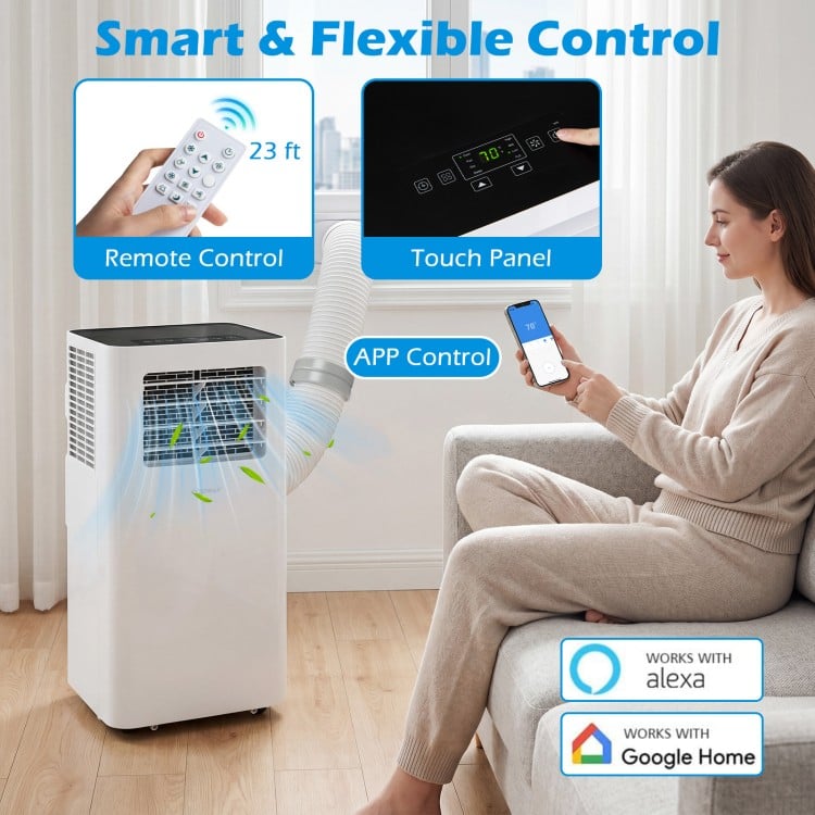 14000 BTU smart air conditioner with remote control, touch panel, and flexible app control for efficient cooling.