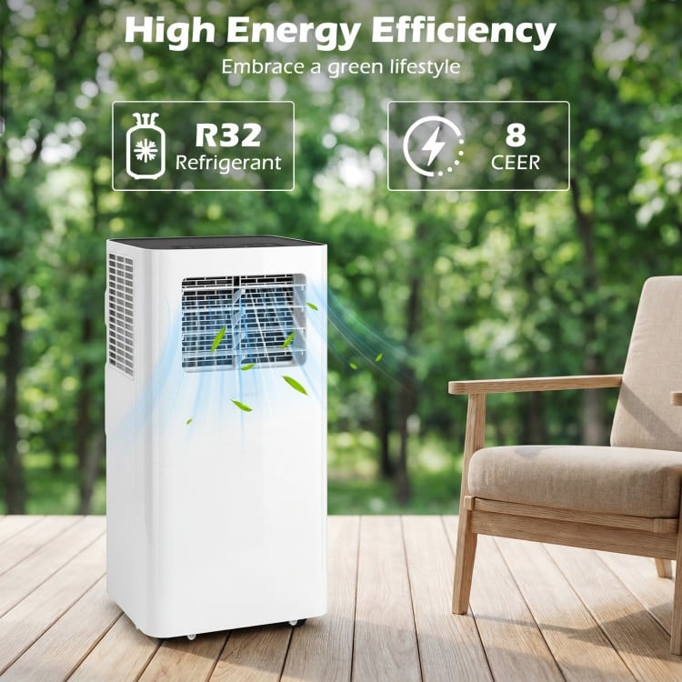 14000 BTU smart AC unit in white, featuring R32 refrigerant, 3-in-1 functions, and high energy efficiency for cooling.