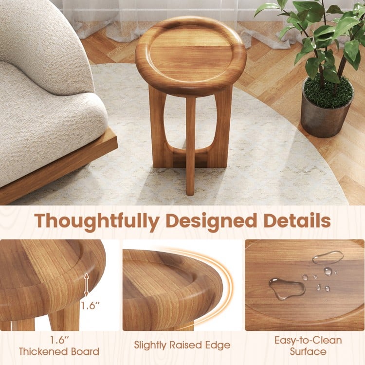 Round tray top end table made of solid mahogany with thickened cross legs, perfect for living room or patio use.