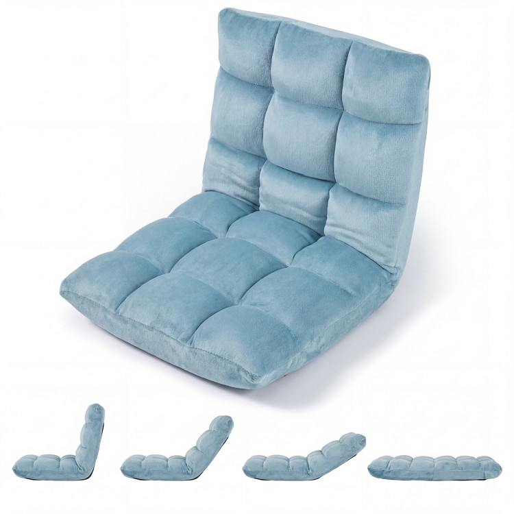 Adjustable cushioned floor chair in green, featuring 14 positions for comfort, ideal for living room or bedroom use.