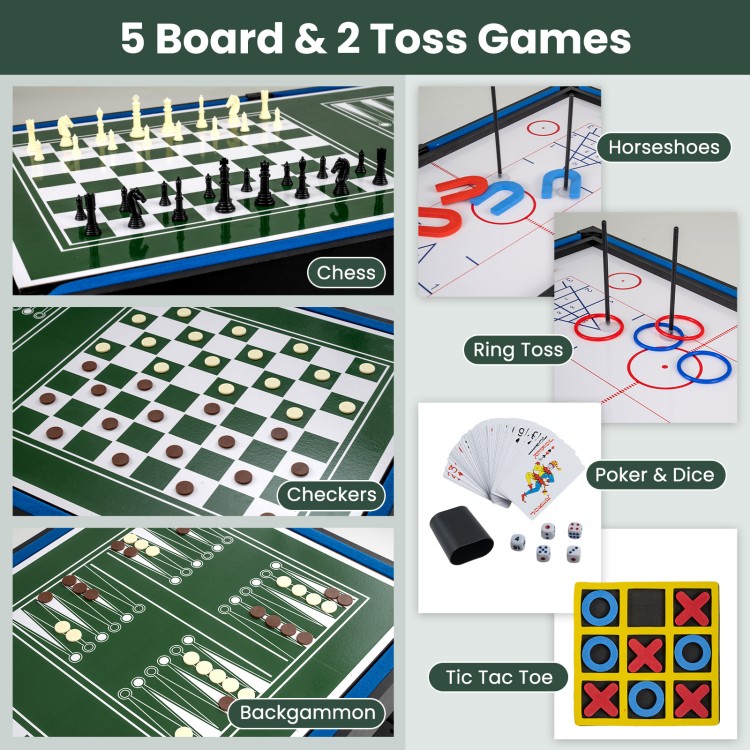 14-in-1 combo game table set featuring chess, checkers, backgammon, and more for family gatherings and game rooms.