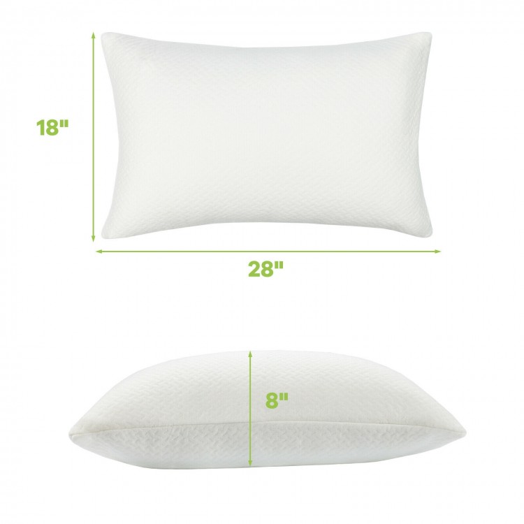 Shredded memory foam bed pillow measuring 28 x 18 inches with a breathable bamboo cooling cover for comfortable sleep.