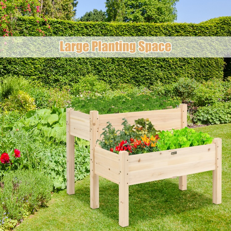 2-tier wooden elevated planter box made of fir wood, showcasing spacious planting areas for flowers and vegetables.