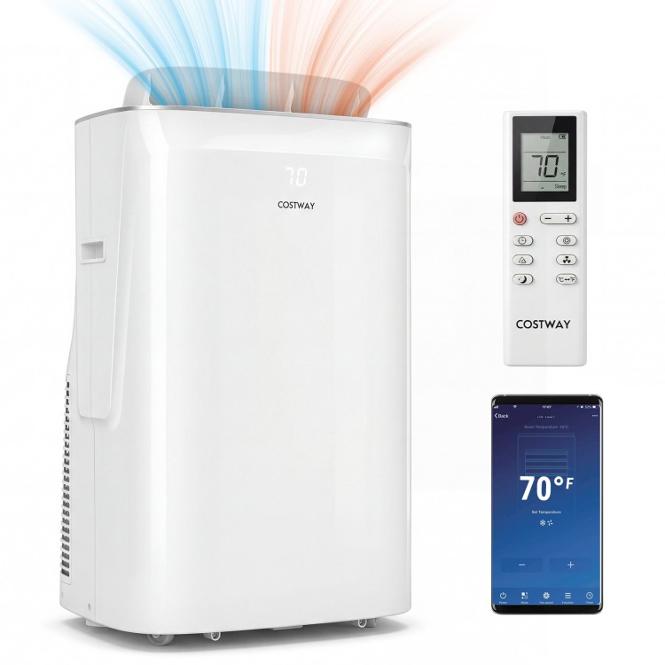 15000 BTU inverter portable air conditioner in white with remote, smart WiFi control, and multiple cooling modes for.