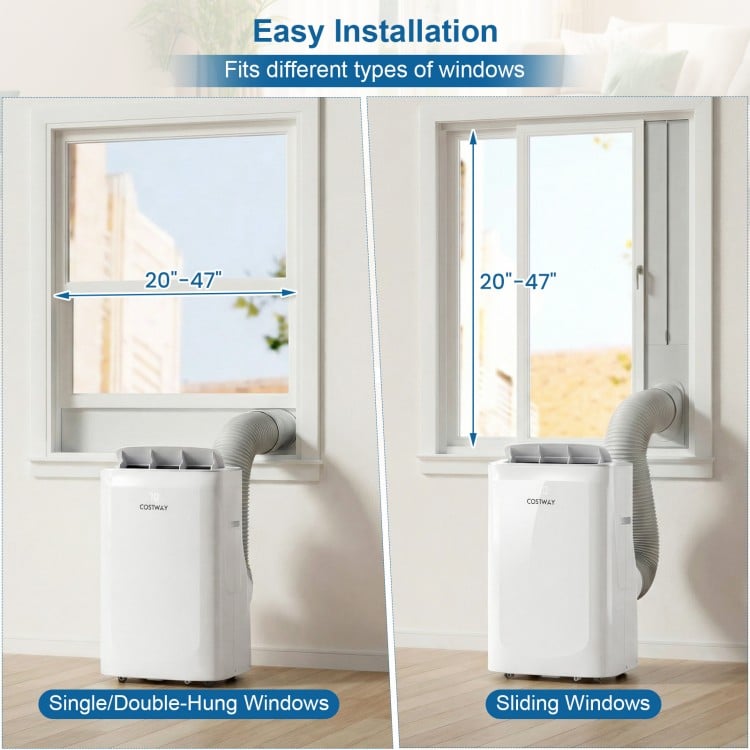 Portable air conditioner with easy installation for single/double-hung and sliding windows, 15000 BTU, smart WiFi.