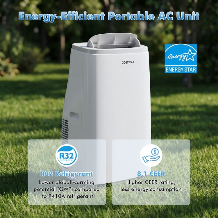 15000 BTU portable air conditioner in white, featuring WiFi control, for efficient cooling in spaces up to 750 sq.ft.