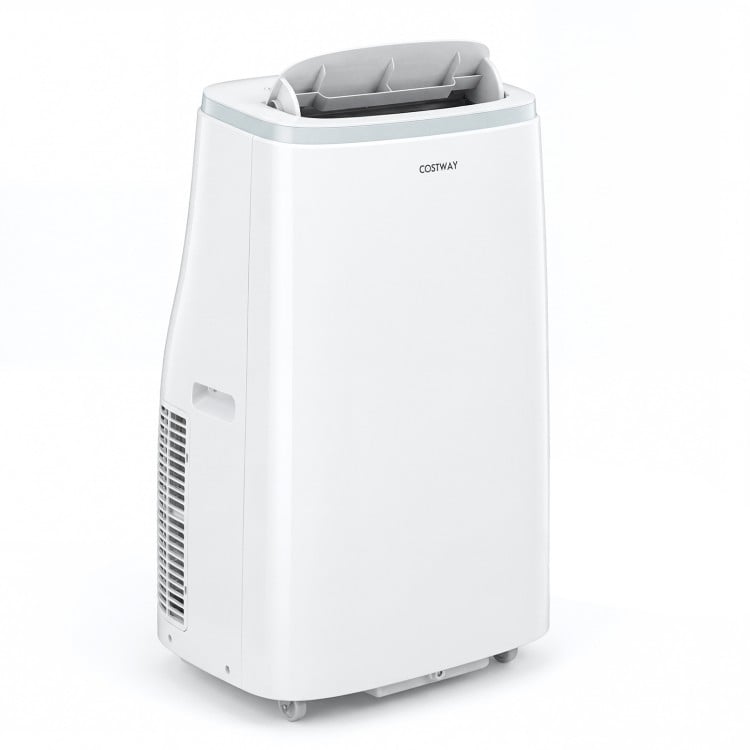 15000 BTU portable air conditioner in white with WiFi control, designed for rooms up to 750 sq.ft, featuring 4 modes.