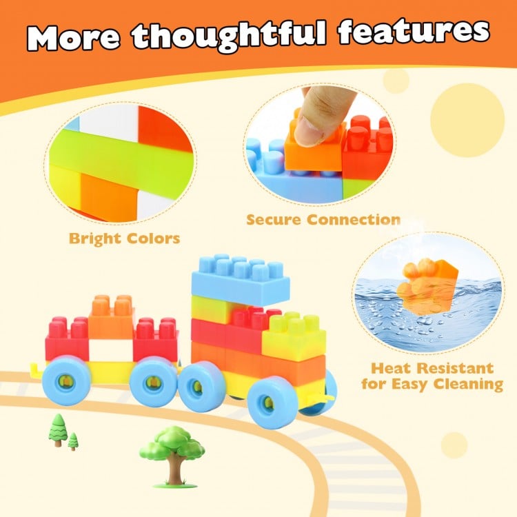 Colorful 150 pcs toddler building blocks set with secure connections and heat-resistant material for safe, creative.