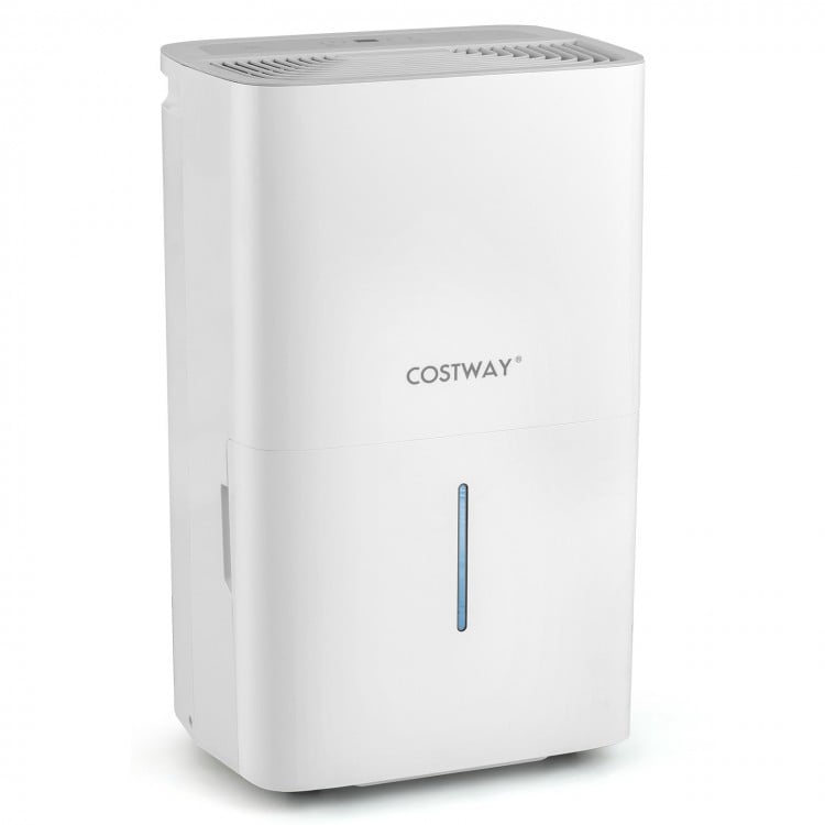 150 pints dehumidifier in white with LED display, 24-hour timer, and easy mobility features for efficient humidity.