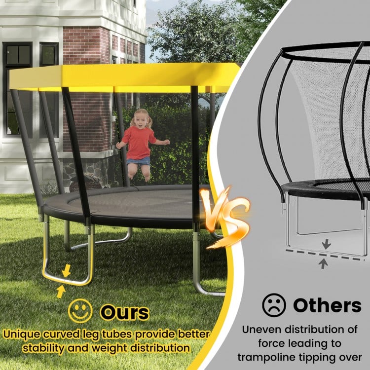 Curved leg tubes of the 15 FT outdoor trampoline enhance stability and safety for vigorous play and fun.
