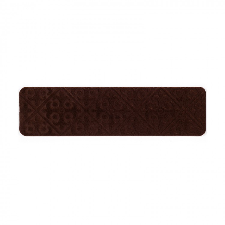 Brown indoor non-slip stair carpet mat made of premium polyester, designed for safety and comfort on wooden steps.