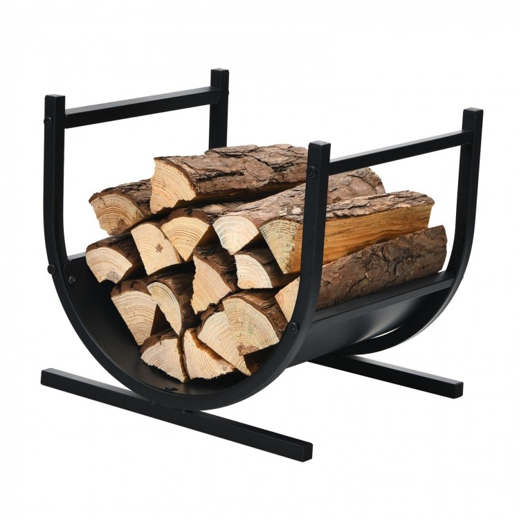 U-shaped firewood rack with a sturdy design and high protective fence, perfect for displaying and storing logs indoors.