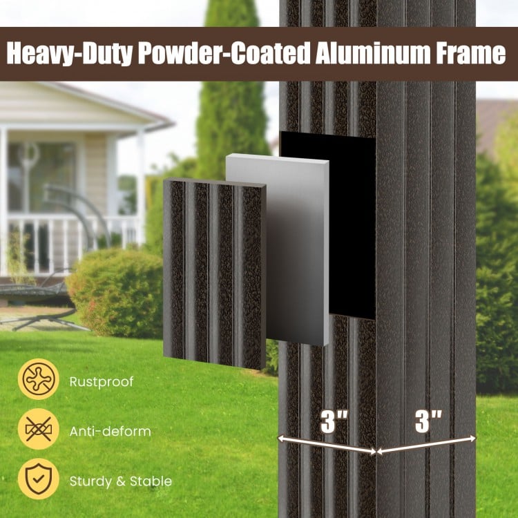 Close-up of the heavy-duty powder-coated aluminum frame of the 16 x 12 FT gazebo, showcasing its rustproof and sturdy.
