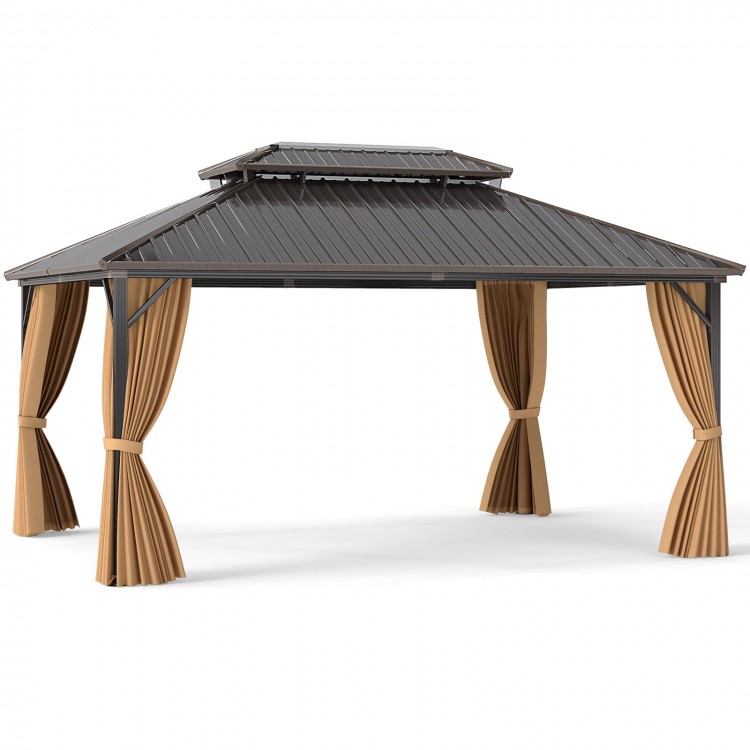 16x12 feet hardtop gazebo with aluminum frame, curtains, and netting for outdoor gatherings and protection from.