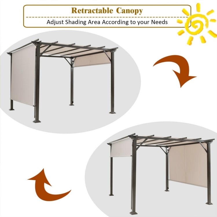 Retractable canopy cover for 16' x 4' pergola, made of waterproof polyester, adjustable for optimal shading.