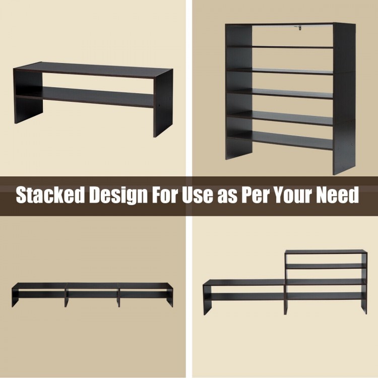 Stackable 31-inch shoe rack in brown, featuring a multi-shape design for versatile storage and organization.