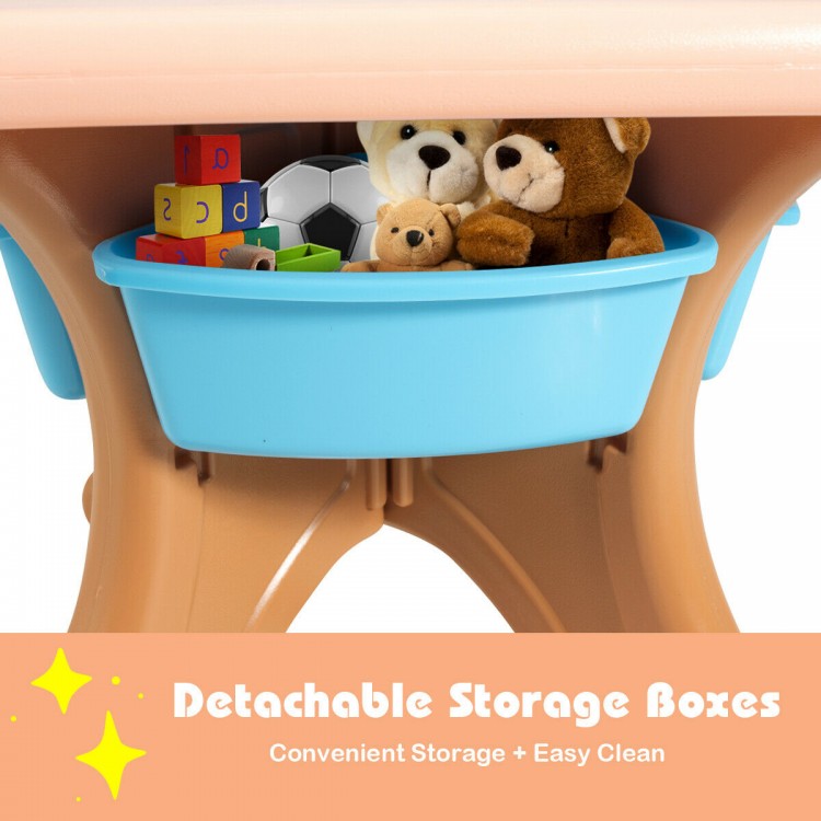 Detachable storage boxes under the kids activity table, ideal for organizing toys and easy cleaning.