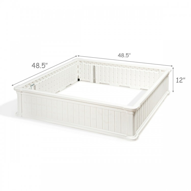 48-inch white raised garden bed planter made of HDPE, ideal for growing flowers and vegetables in outdoor spaces.