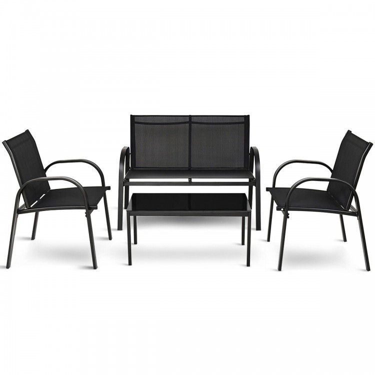Front view of the black loveseat from the 4-piece patio furniture set, providing stylish seating for outdoor spaces.