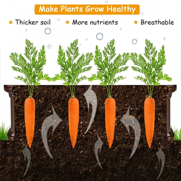 Raised garden bed planter showcasing healthy carrots, made of weather-resistant HDPE, ideal for flowers and vegetables.