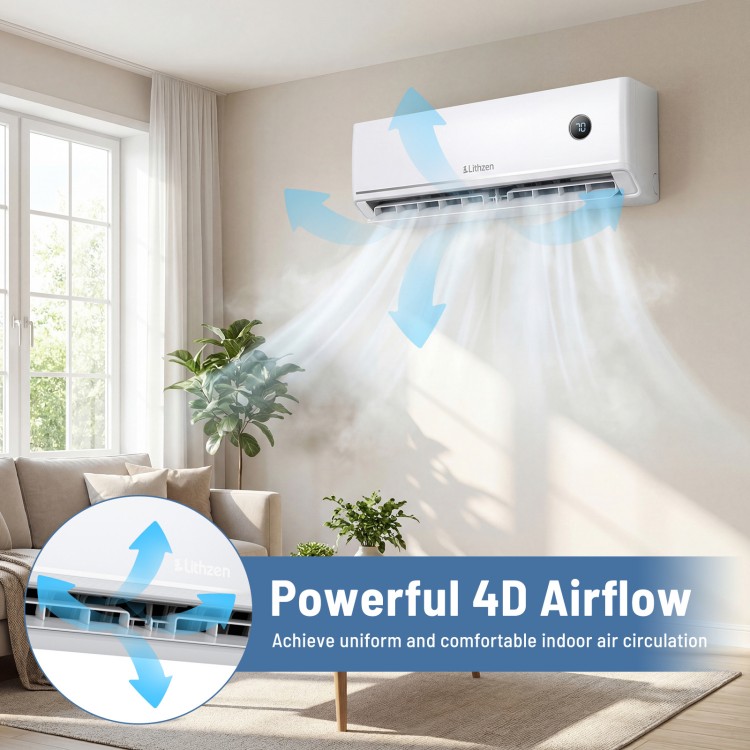 Mini split air conditioner with 4D airflow, WiFi control, and powerful cooling for rooms up to 1000 sq.ft.