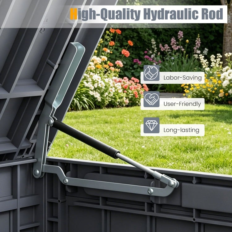 High-quality hydraulic rod for the 180 Gal outdoor deck box, enhancing durability and user-friendliness for outdoor.