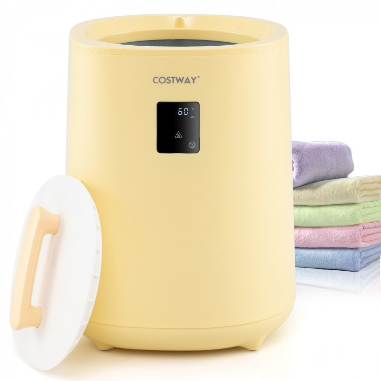 Large yellow towel warmer with LED display, 18L capacity, suitable for towels and blankets, ideal for home use.