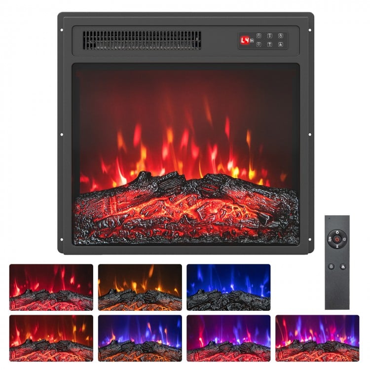 18-inch electric fireplace insert with remote control, featuring 7 flame colors and adjustable brightness for cozy.