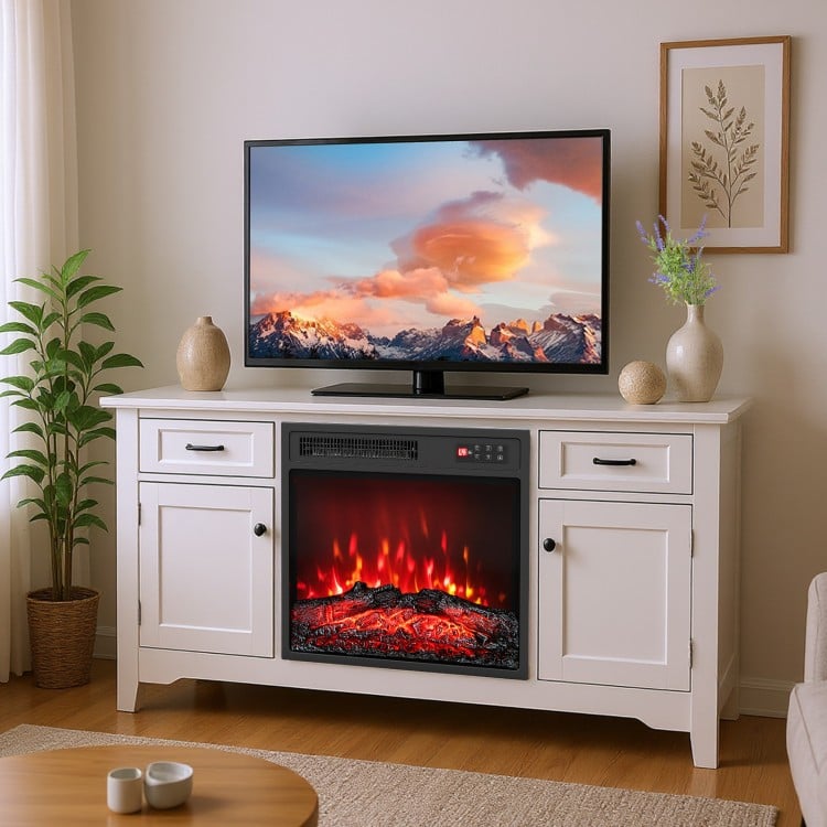 18-inch electric fireplace insert with remote control, featuring 7 flame colors and 750W/1500W heating options for cozy.