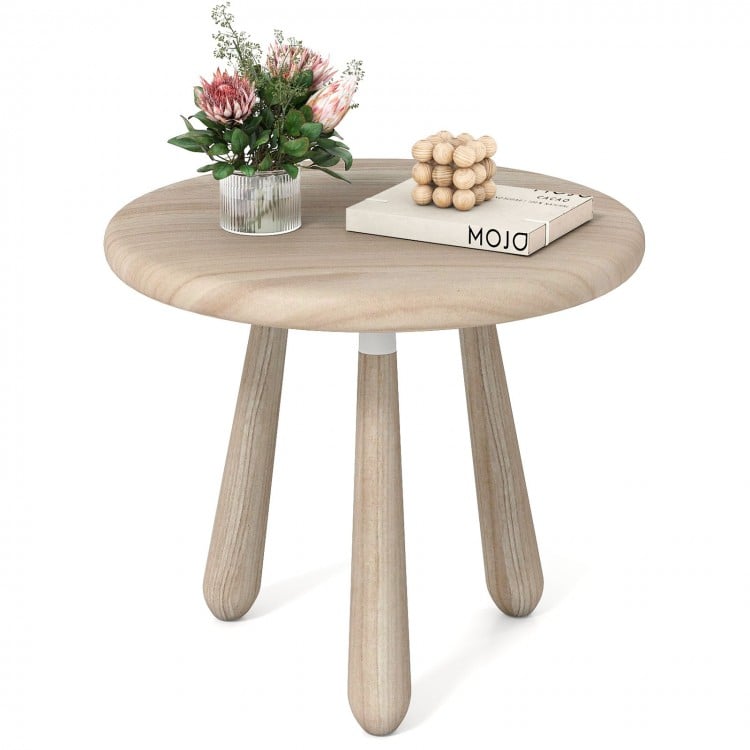 Round 18-inch mahogany wood side table with thickened board, perfect for outdoor use on porches or in living rooms.