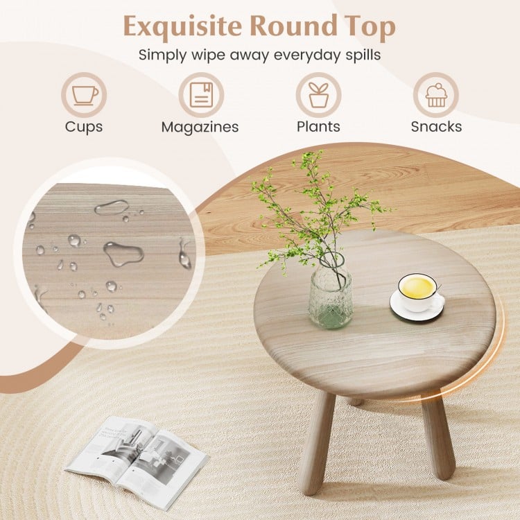18-inch round mahogany wood side table with thickened board, ideal for cups and snacks, perfect for outdoor use.
