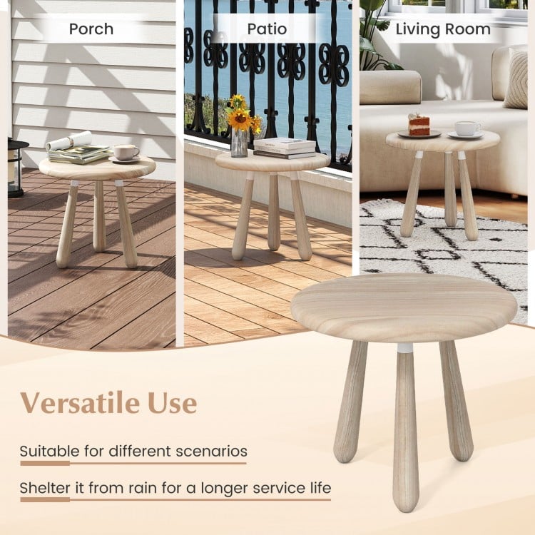 18-inch round mahogany wood side table with thickened board, perfect for patio, porch, or living room use.