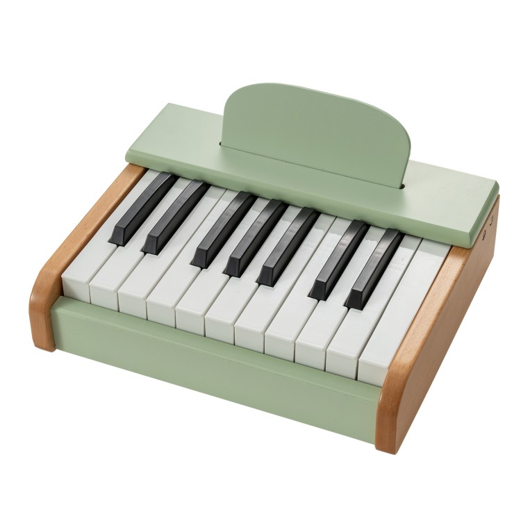 18-key wooden piano for kids in green, featuring a removable music stand, perfect for toddlers' musical education.