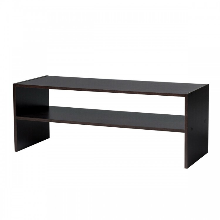 Stackable 31-inch shoe rack in brown wood, featuring a durable design and ample storage for shoes and organization.