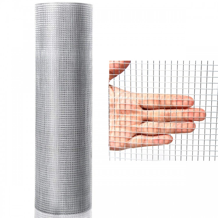 Galvanized chicken wire hardware cloth roll, 48" x 50', with 1/4" mesh holes for rodent protection in gardens.