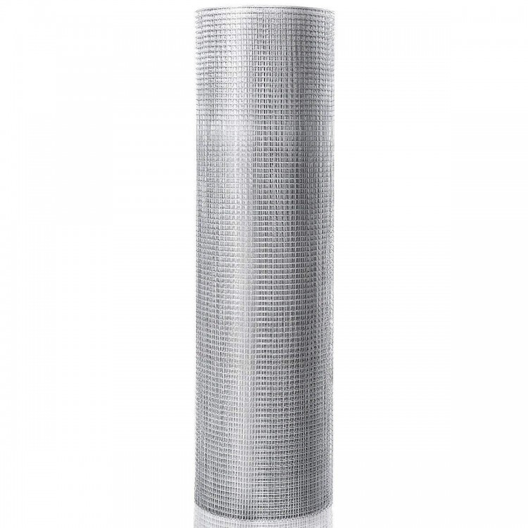 Galvanized hardware cloth roll made of 23-gauge steel wire, featuring 1/4" mesh holes for rodent protection in gardens.